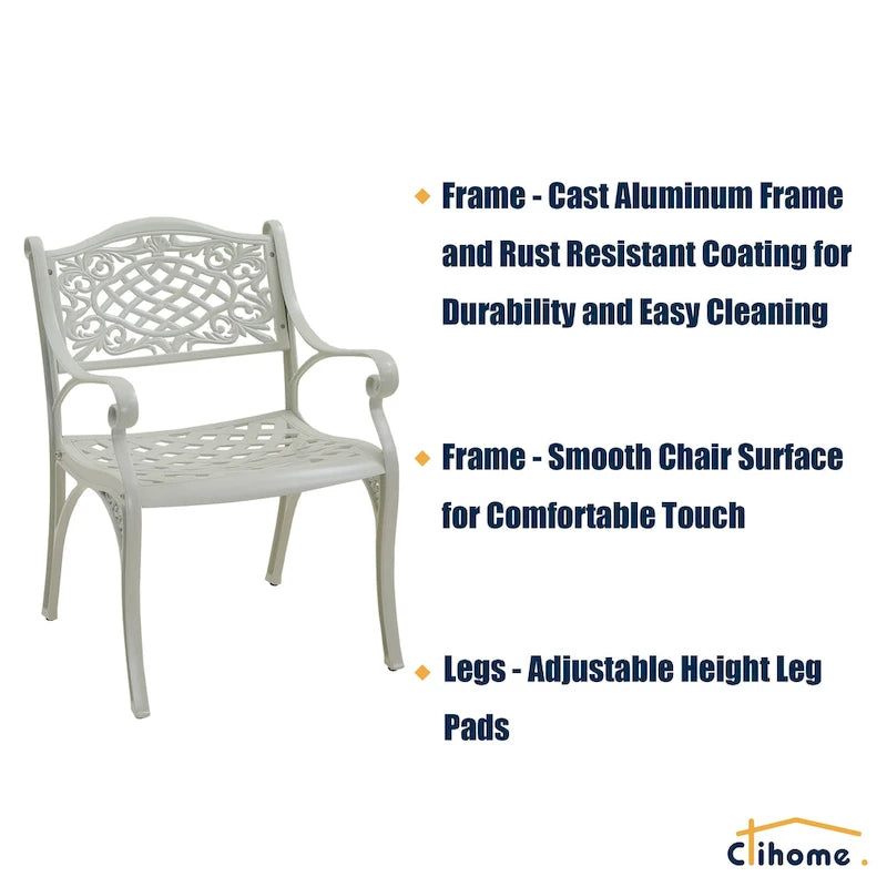 Clihome Outdoor Patio Cast Aluminum Arm Dining Chair (Set of 2)