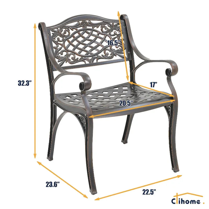 Clihome Outdoor Patio Cast Aluminum Arm Dining Chair (Set of 2)