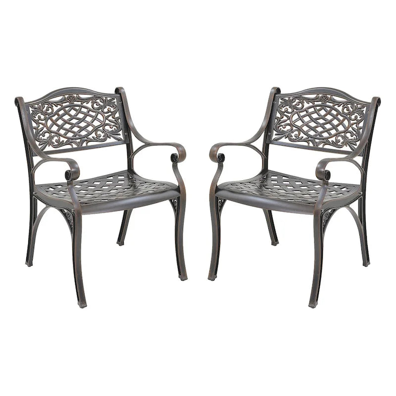Clihome Outdoor Patio Cast Aluminum Arm Dining Chair (Set of 2)