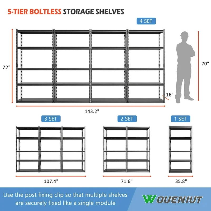 DoCred Heavy Duty Storage Rack, Garage Metal Shelving Unit, 4Pack