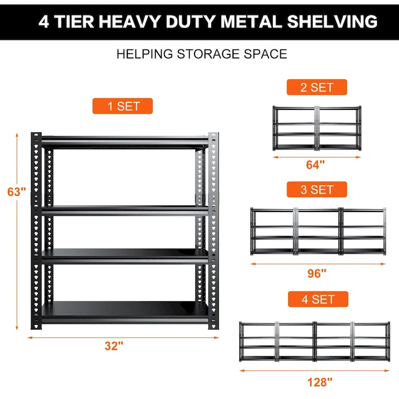 DoCred Heavy Duty Storage Rack, Garage Metal Shelving Unit, 4Pack