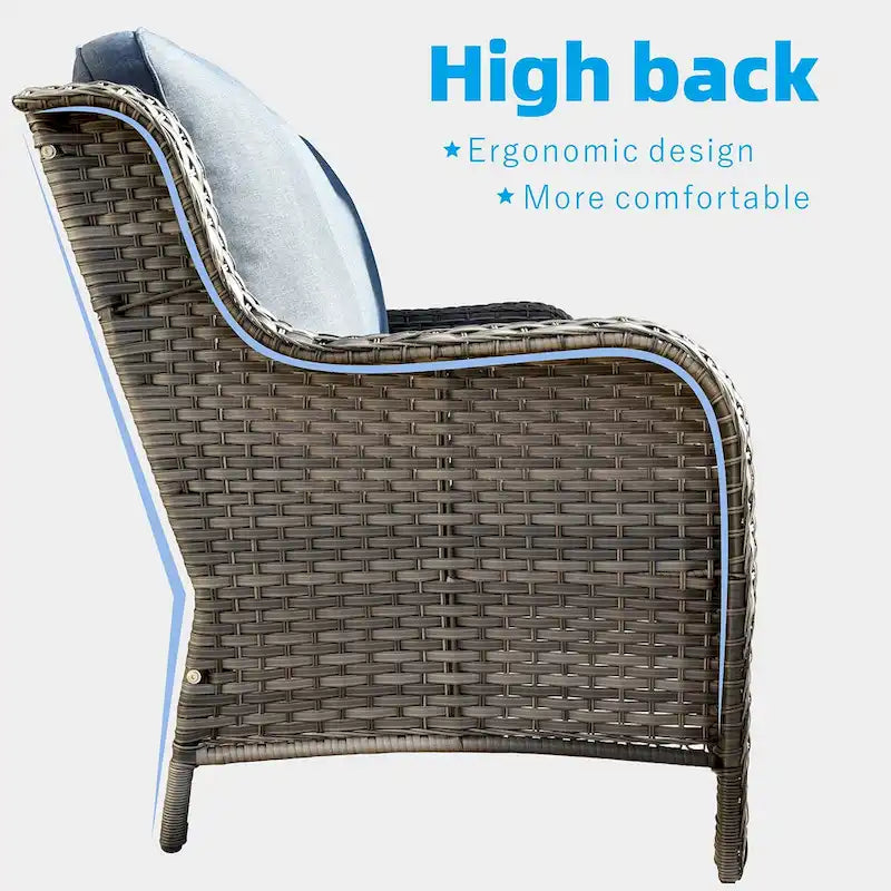 OVIOS Grey Wicker 6-piece Patio Furniture Set With 30  Fire Pit