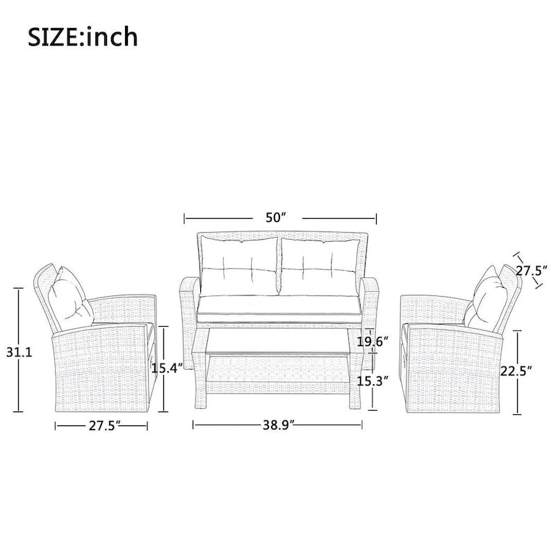 4-piece Patio Furniture Wicker Outdoor High-back Seating Set