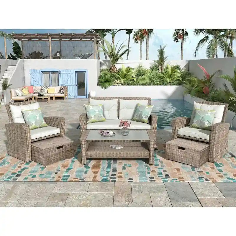 4-piece Patio Furniture Wicker Outdoor High-back Seating Set