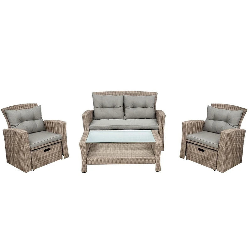 4-piece Patio Furniture Wicker Outdoor High-back Seating Set
