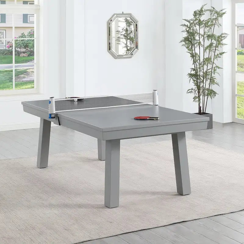 Newport Outdoor Patio 7ft Slate Pool Table 6-Seater Dining Set with 4 Benches & Accessories, Cement Finish
