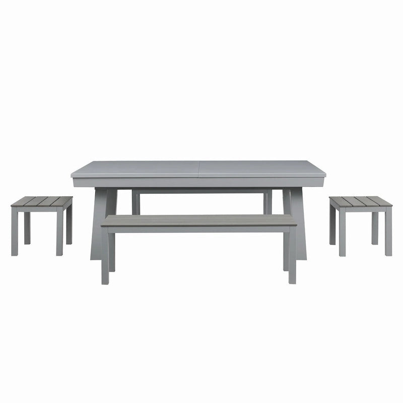 Newport Outdoor Patio 7ft Slate Pool Table 6-Seater Dining Set with 4 Benches & Accessories, Cement Finish