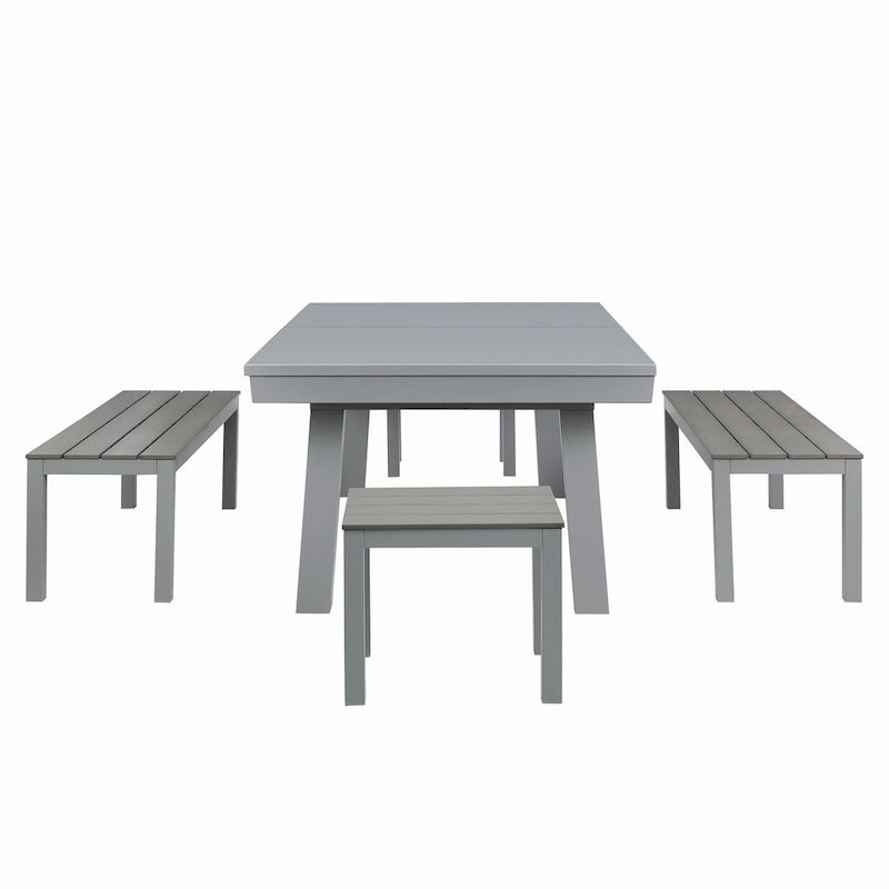 Newport Outdoor Patio 7ft Slate Pool Table 6-Seater Dining Set with 4 Benches & Accessories, Cement Finish