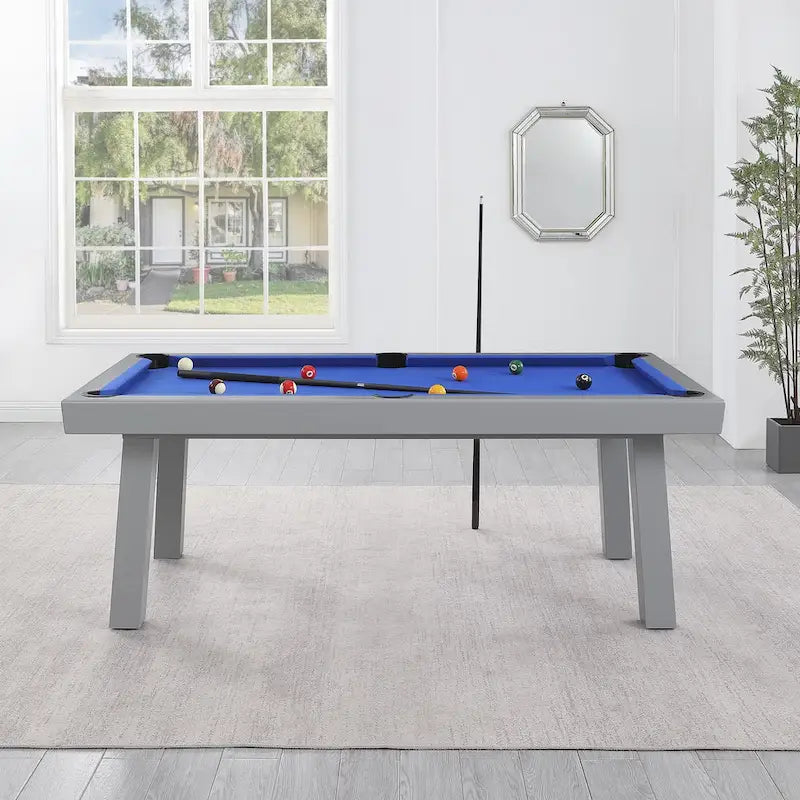 Newport Outdoor Patio 7ft Slate Pool Table 6-Seater Dining Set with 4 Benches & Accessories, Cement Finish