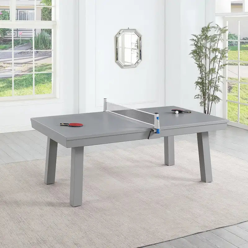 Newport Outdoor Patio 7ft Slate Pool Table 6-Seater Dining Set with 4 Benches & Accessories, Cement Finish