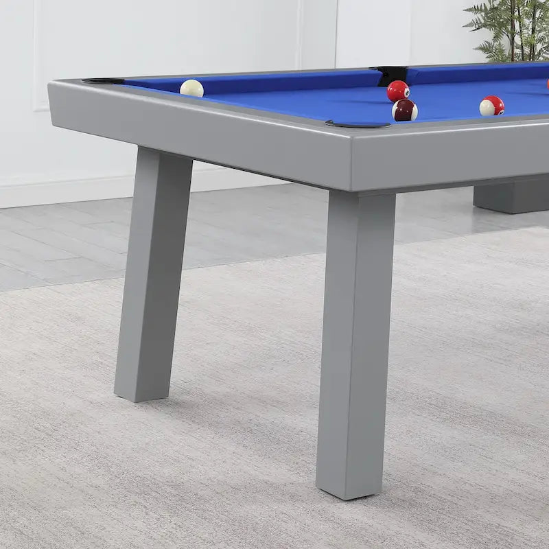 Newport Outdoor Patio 7ft Slate Pool Table 6-Seater Dining Set with 4 Benches & Accessories, Cement Finish