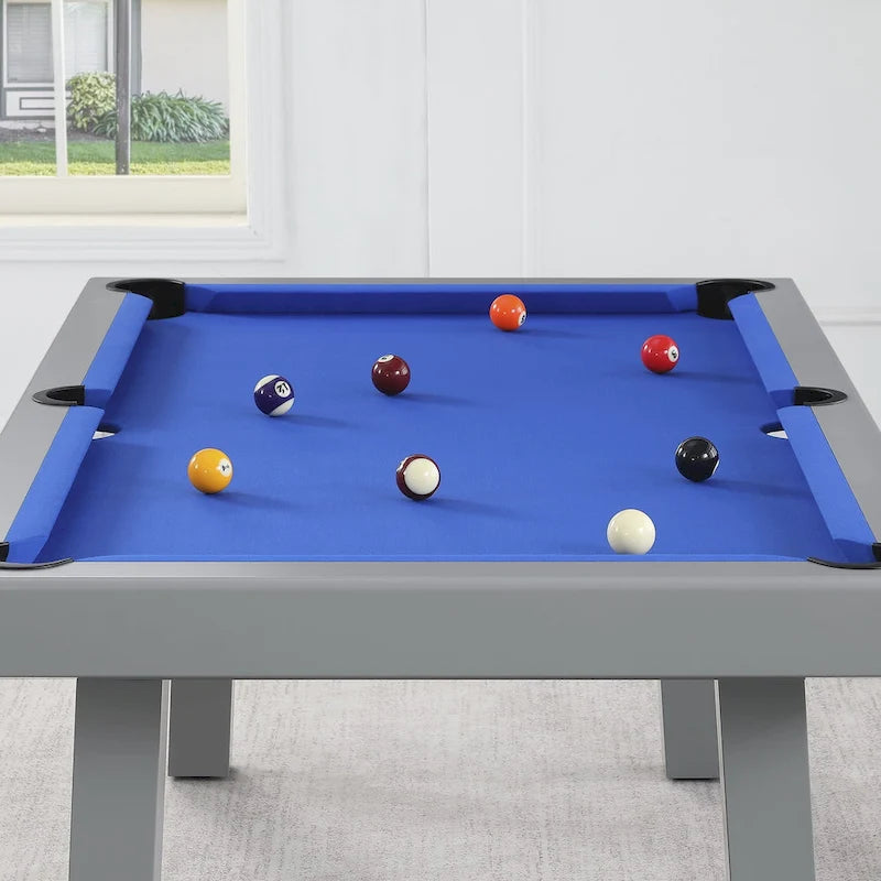 Newport Outdoor Patio 7ft Slate Pool Table 6-Seater Dining Set with 4 Benches & Accessories, Cement Finish