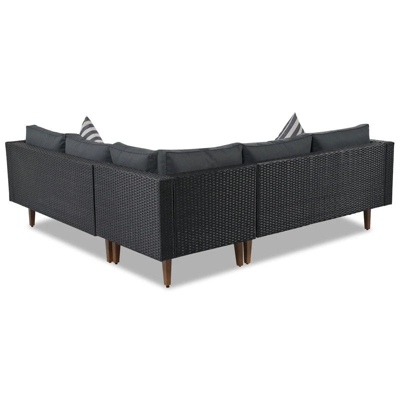 4-pieces L-shape Wicker Sofa Set with Colorful Pillows