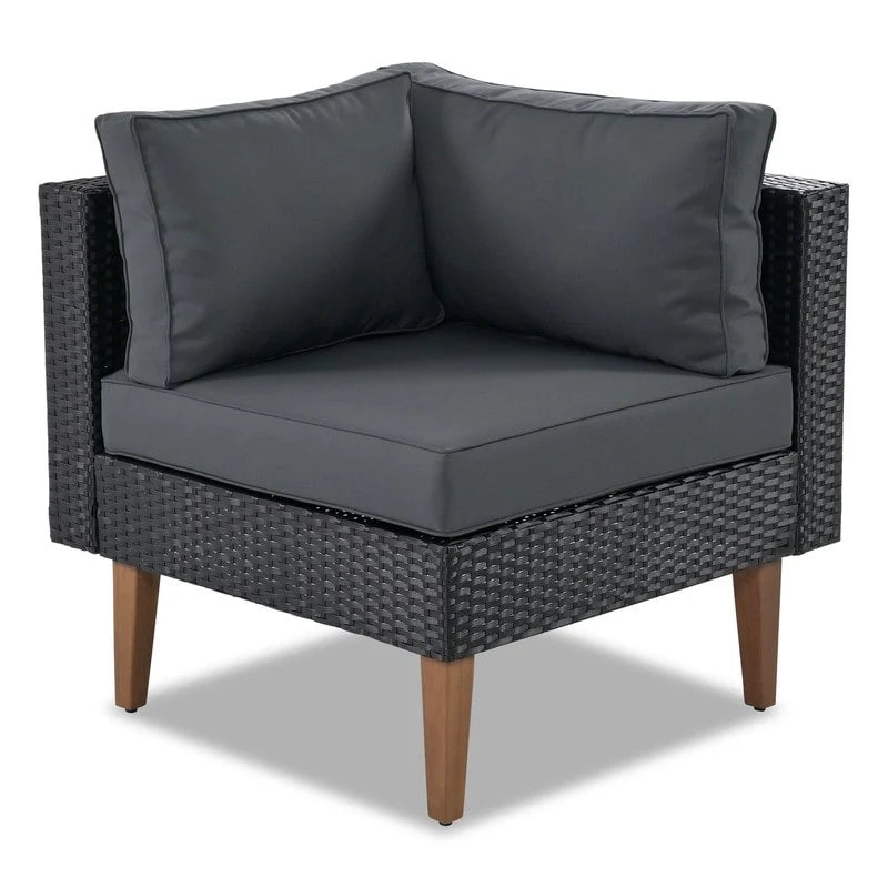 4-pieces L-shape Wicker Sofa Set with Colorful Pillows