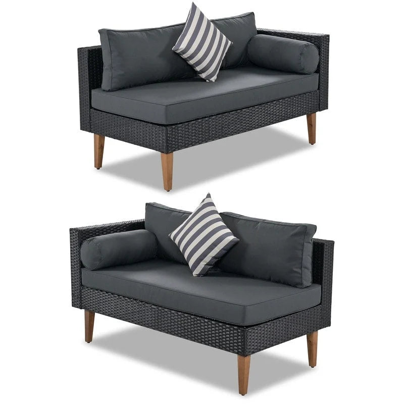 4-pieces L-shape Wicker Sofa Set with Colorful Pillows