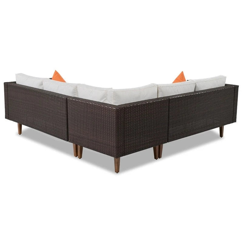 4-pieces L-shape Wicker Sofa Set with Colorful Pillows