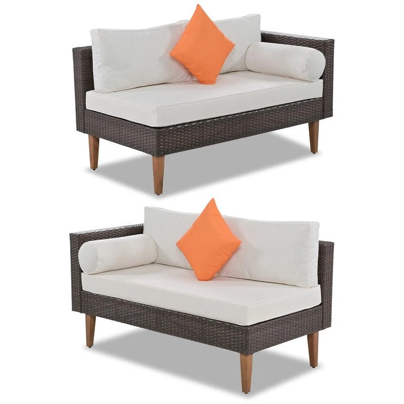 4-pieces L-shape Wicker Sofa Set with Colorful Pillows