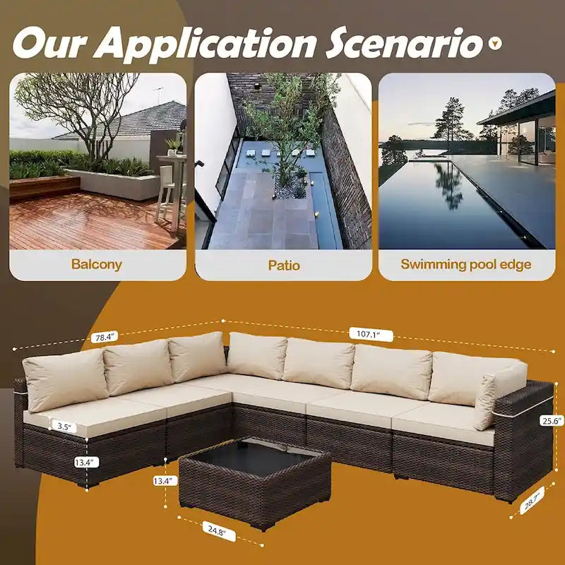 UPHA Cushioned 7-piece Conversation Sectional Patio Group Furniture