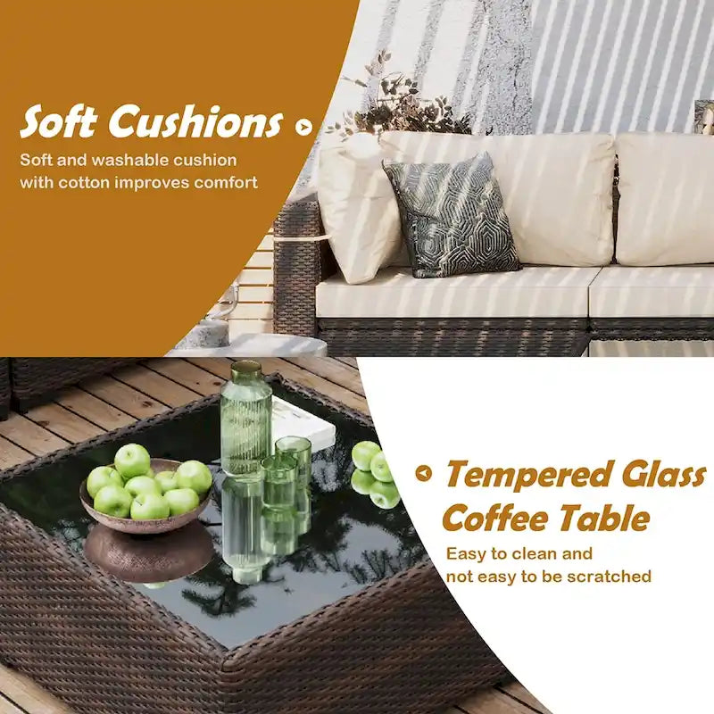 UPHA Cushioned 7-piece Conversation Sectional Patio Group Furniture