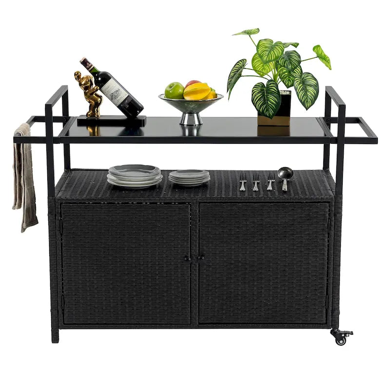 Outdoor Wicker Bar Cart