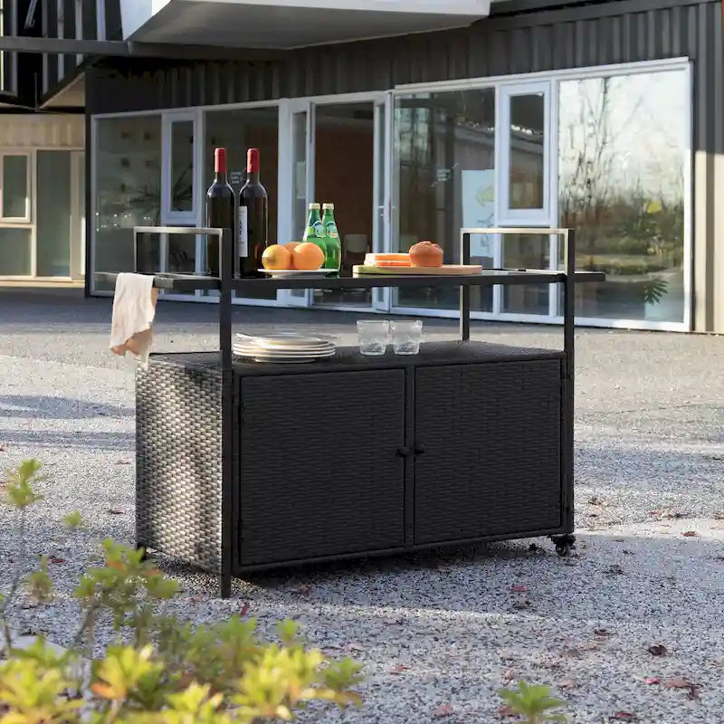 Outdoor Wicker Bar Cart