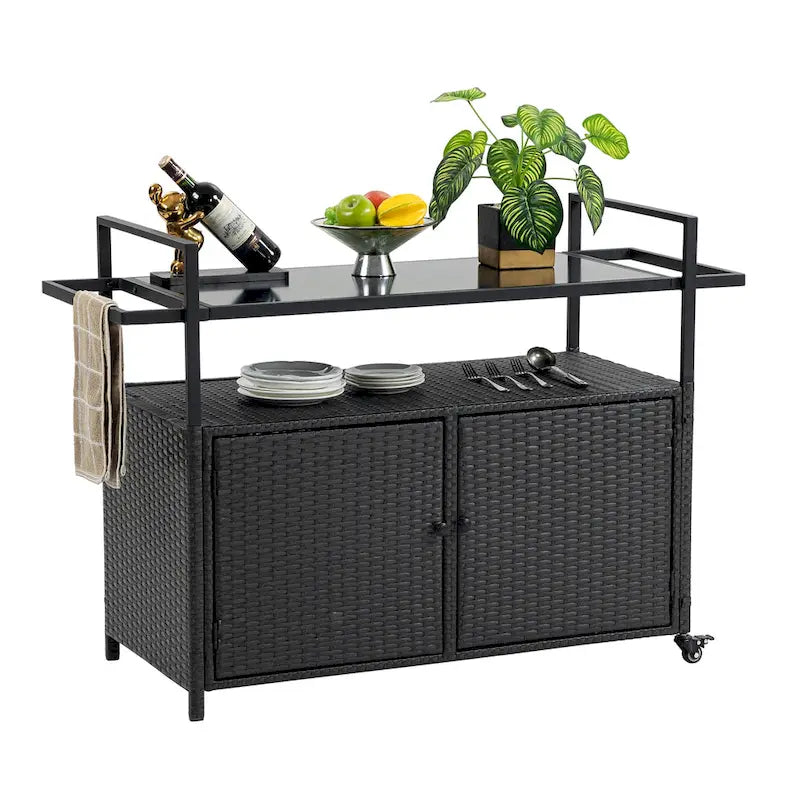 Outdoor Wicker Bar Cart
