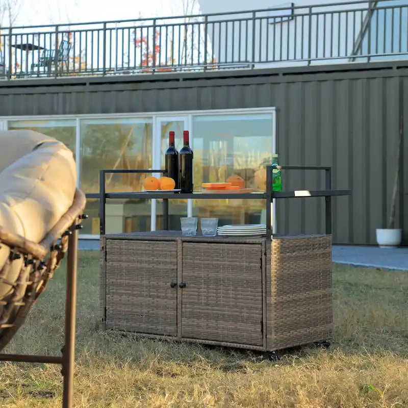 Outdoor Wicker Bar Cart