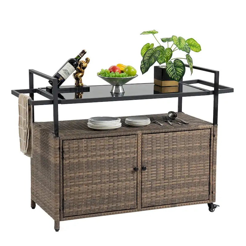 Outdoor Wicker Bar Cart