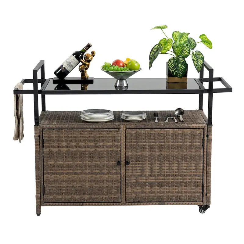 Outdoor Wicker Bar Cart