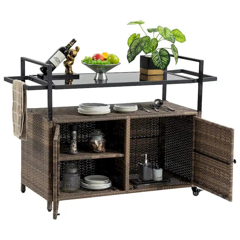 Outdoor Wicker Bar Cart