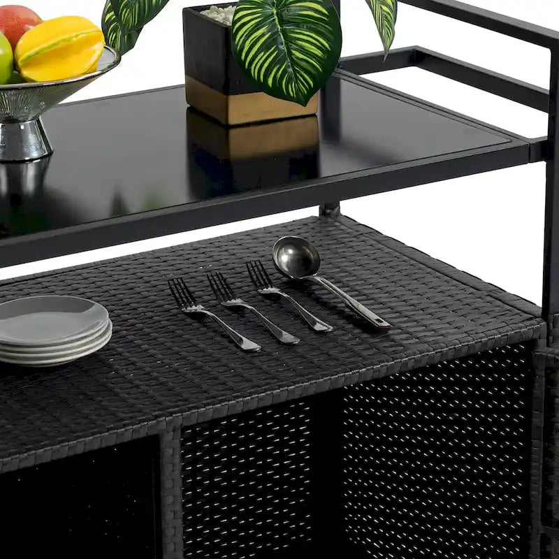 Outdoor Wicker Bar Cart