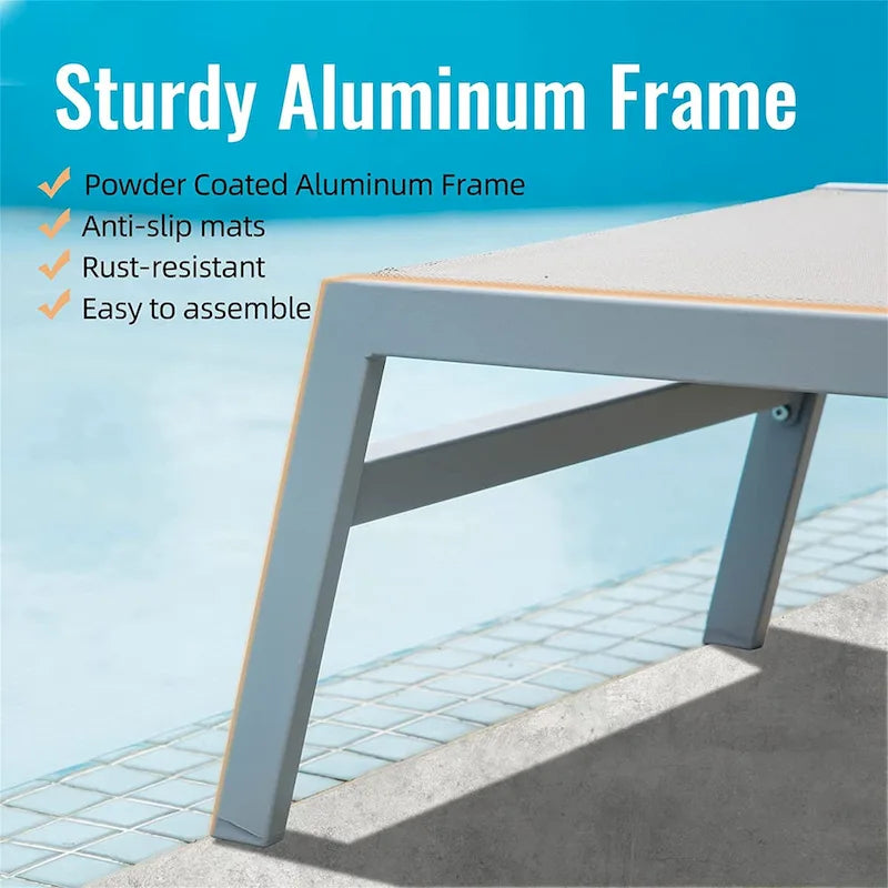 3 Pieces Aluminum Adjustable Pool Lounge Chairs