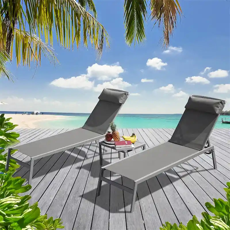 3 Pieces Aluminum Adjustable Pool Lounge Chairs