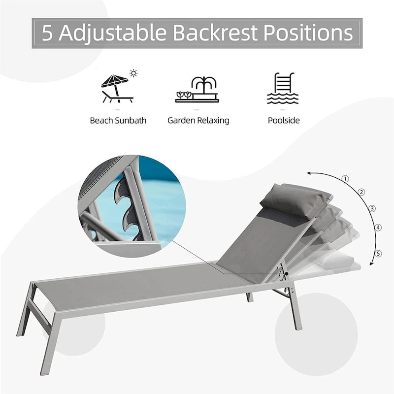 3 Pieces Aluminum Adjustable Pool Lounge Chairs