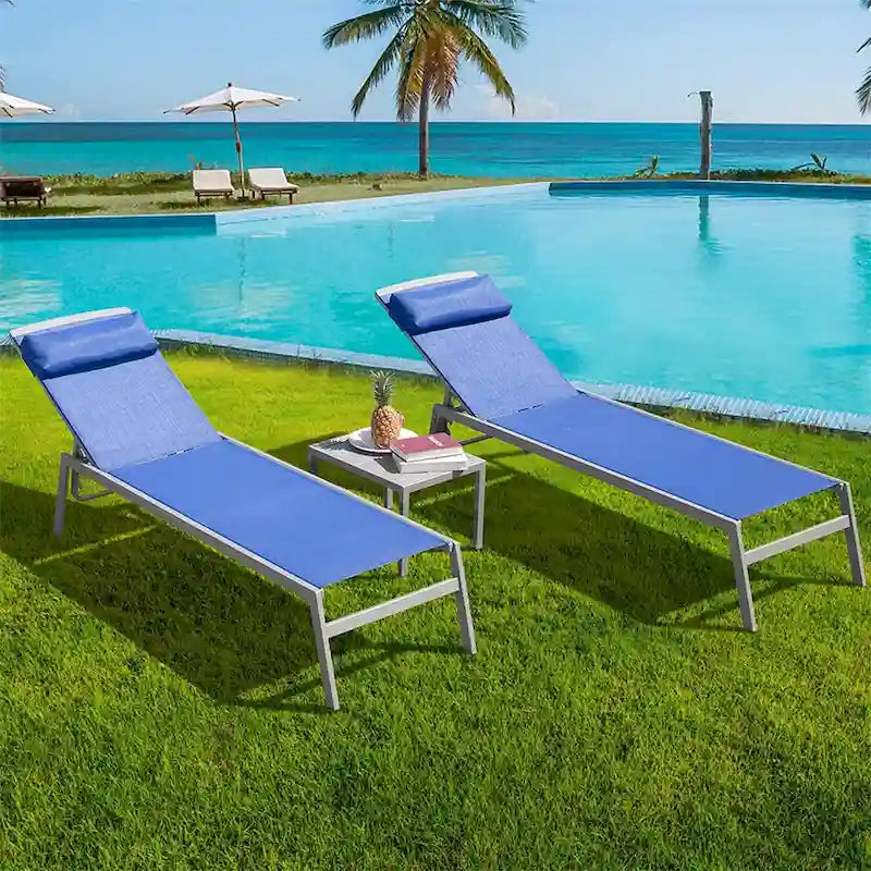 3 Pieces Aluminum Adjustable Pool Lounge Chairs