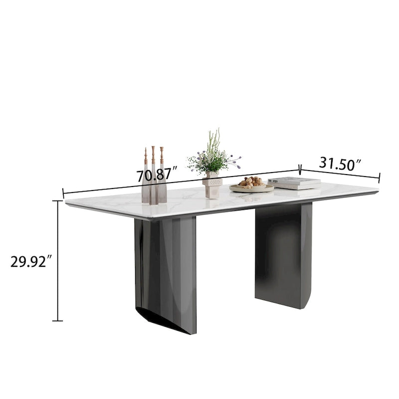 0.47 Thick Sintered Stone Composite Tempered Glass Top Dining Table with Stainless Steel Base