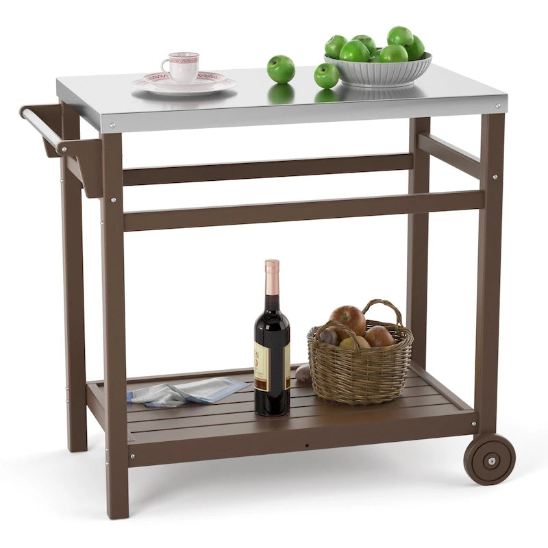 Outdoor Prep Cart Dining Table for Pizza Oven, Patio Grilling Backyard BBQ Grill Cart