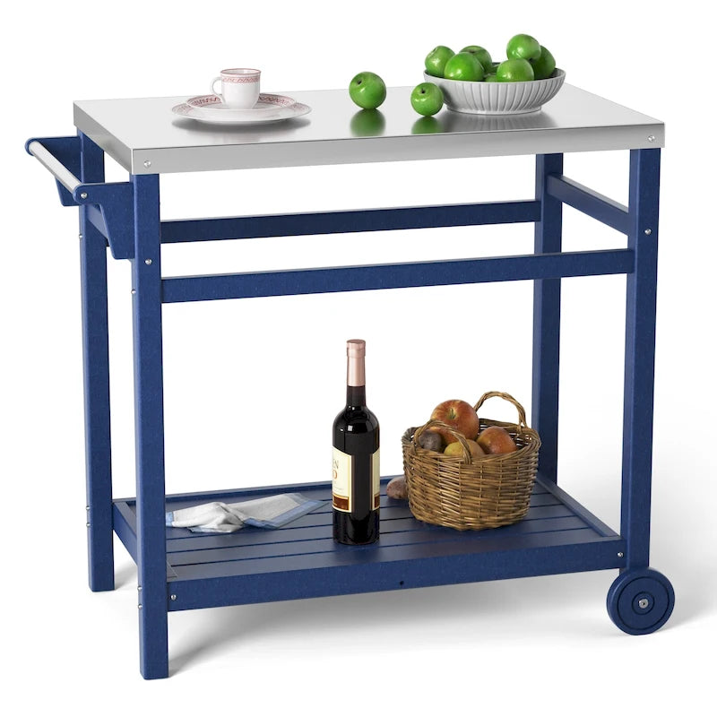 Outdoor Prep Cart Dining Table for Pizza Oven, Patio Grilling Backyard BBQ Grill Cart
