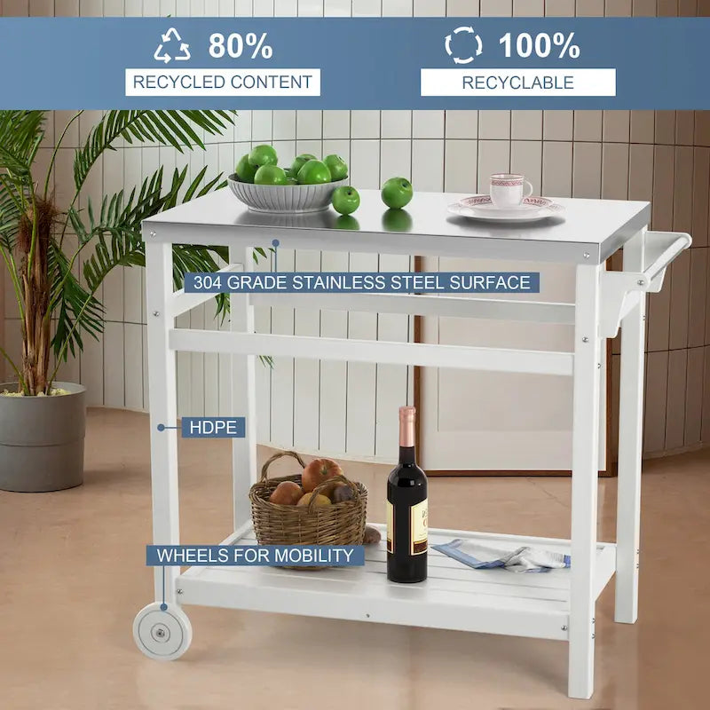Outdoor Prep Cart Dining Table for Pizza Oven, Patio Grilling Backyard BBQ Grill Cart