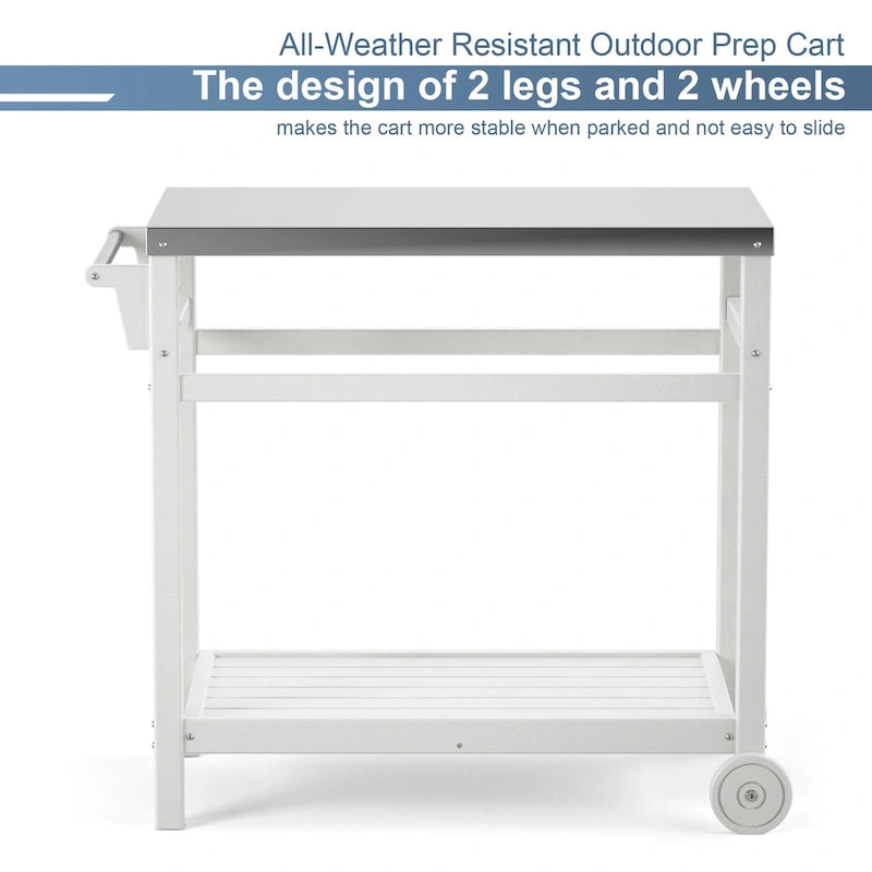 Outdoor Prep Cart Dining Table for Pizza Oven, Patio Grilling Backyard BBQ Grill Cart