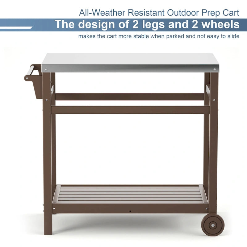 Outdoor Prep Cart Dining Table for Pizza Oven, Patio Grilling Backyard BBQ Grill Cart