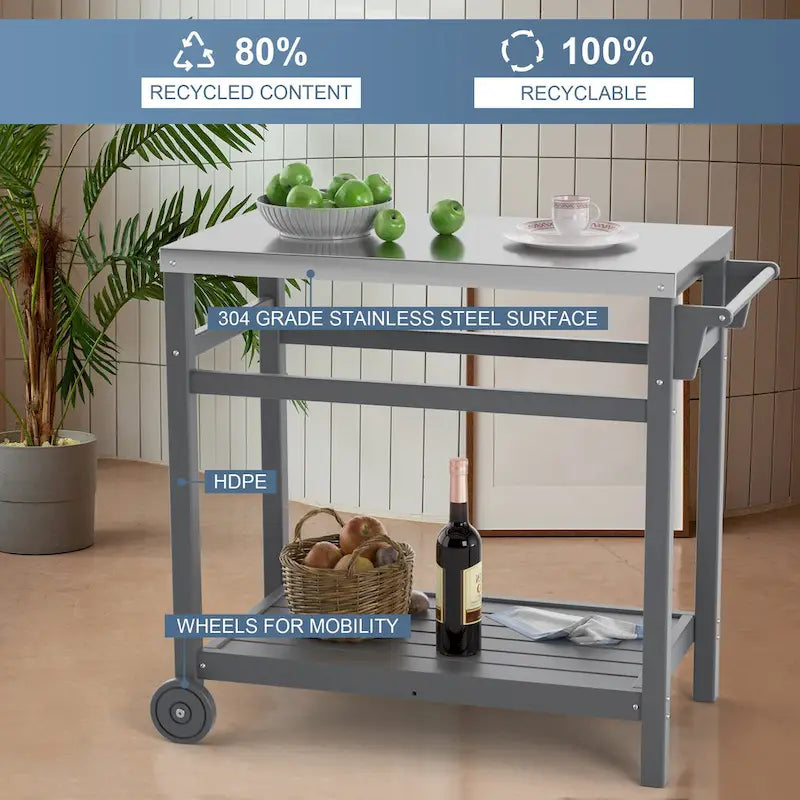 Outdoor Prep Cart Dining Table for Pizza Oven, Patio Grilling Backyard BBQ Grill Cart