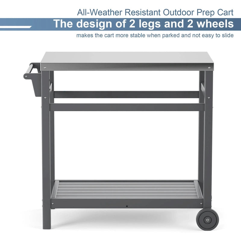 Outdoor Prep Cart Dining Table for Pizza Oven, Patio Grilling Backyard BBQ Grill Cart