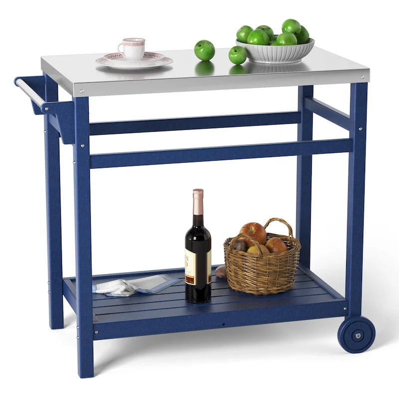 Outdoor Prep Cart Dining Table for Pizza Oven, Patio Grilling Backyard BBQ Grill Cart