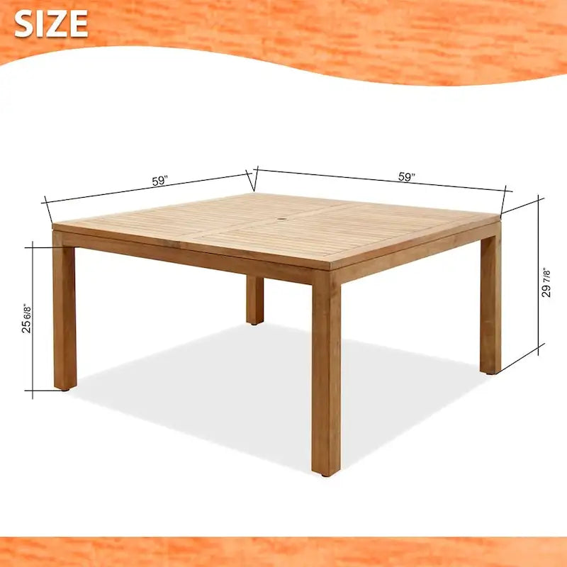 Amazonia Brown Square Teak Wood Outdoor Dining Table - 59 in. L x 59 in. W x 30 in. H
