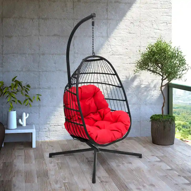 Maypex Outdoor Wicker Hanging Swing Chair with Cushion and Stand