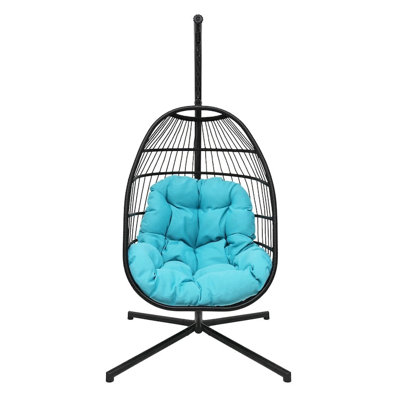 Maypex Outdoor Wicker Hanging Swing Chair with Cushion and Stand