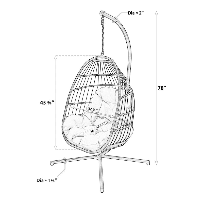 Maypex Outdoor Wicker Hanging Swing Chair with Cushion and Stand