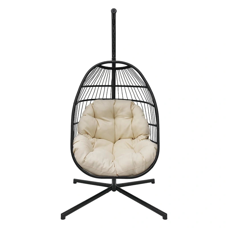 Maypex Outdoor Wicker Hanging Swing Chair with Cushion and Stand