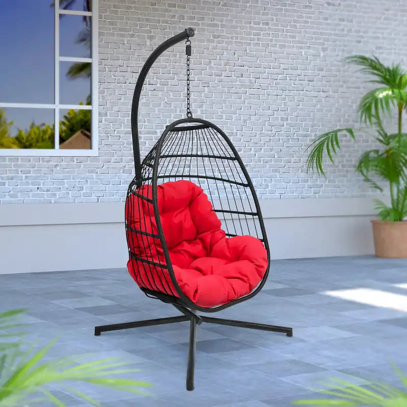 Maypex Outdoor Wicker Hanging Swing Chair with Cushion and Stand